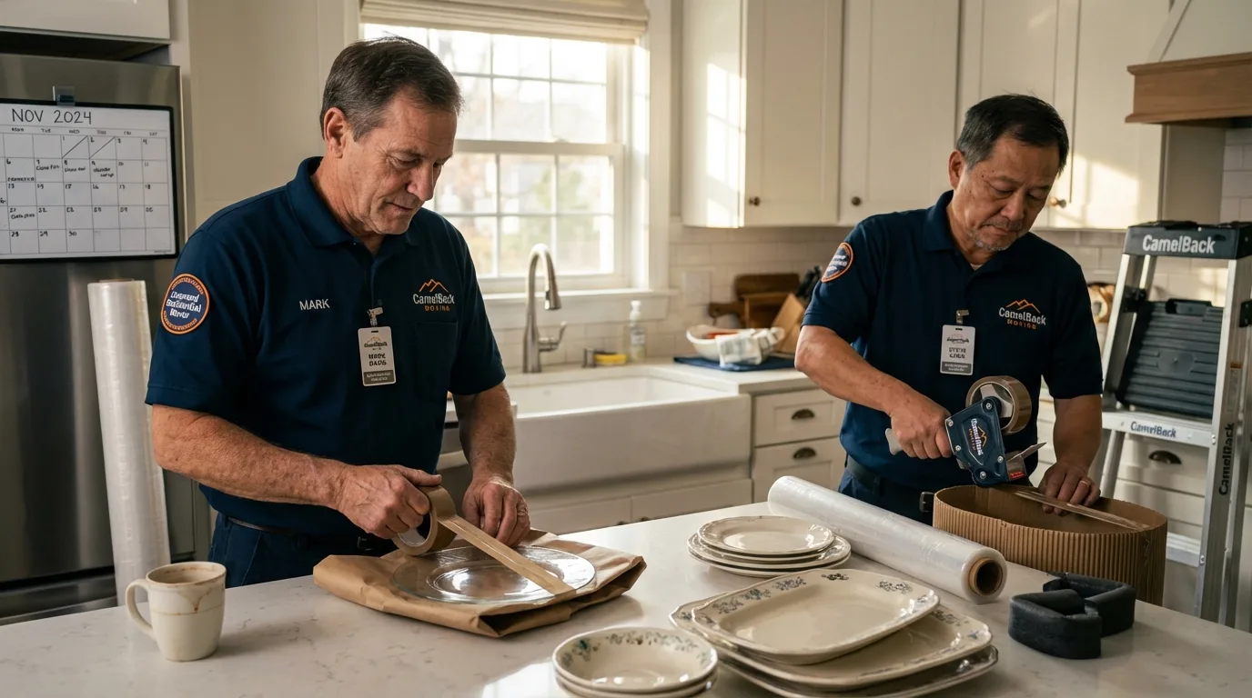 Professional crew packing kitchen dishware in Heavener, OK
